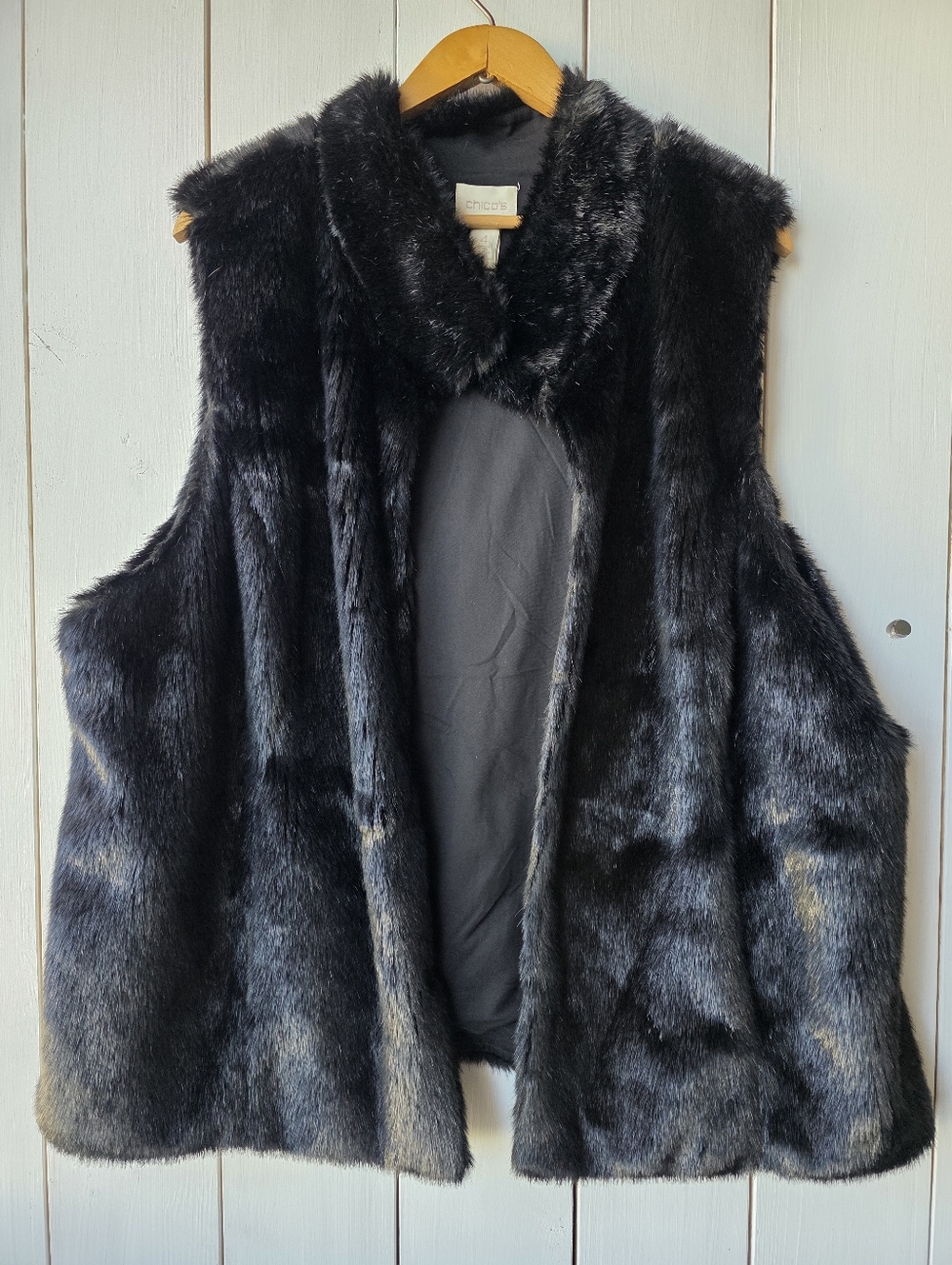 Chicos Faux Fur Fall Vest Black Soft Plush Womens Size 4